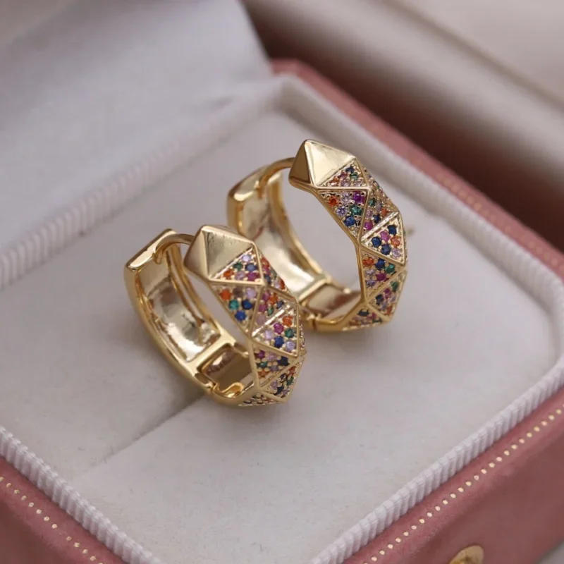 South Korea new design fashion jewelry 14K gold plated zircon geometric stereo earrings elegant women's daily work accessories