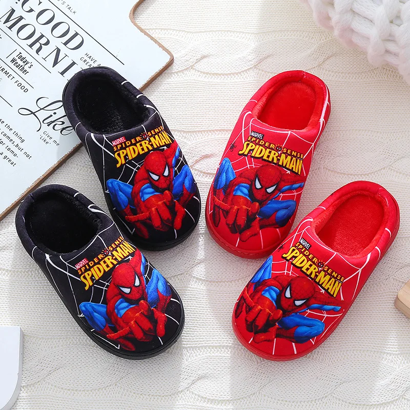 Picture 5: Boys Girls Cartoon Spider Man Kids Cotton Slippers Toddler Winter Warm Princess Women Men Indoor Bedroom Home Shoes