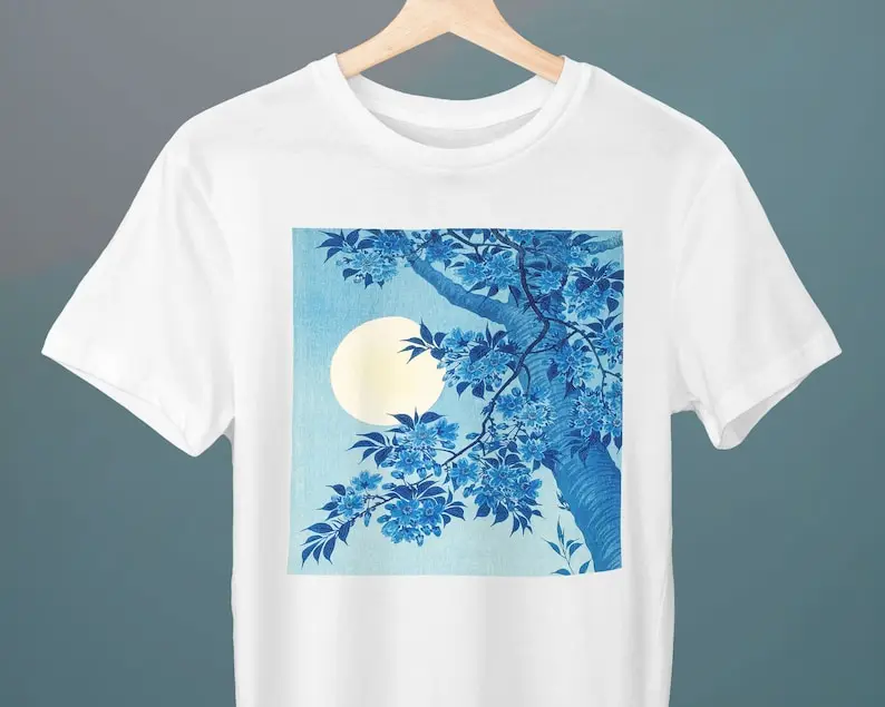 Cherry on a Moonlit Night Ohara Koson Unisex TShirt Shinhanga Japanese Art Art TShirt Gift for Her Gift for Him