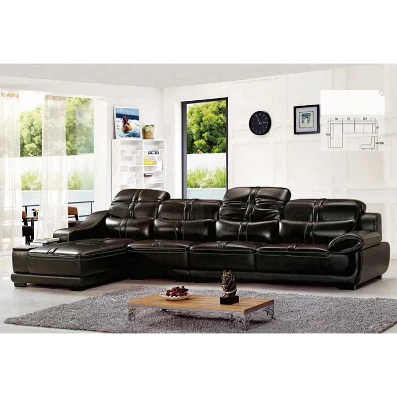 

z American Modern Modular Black Leather Furniture Living Room Lounge Sofa Luxury Villa L-shaped Combination Sofa