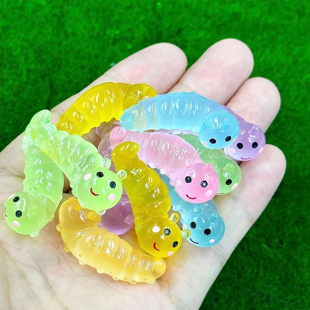 5/10pcs Mixed Mini Resin Caterpillar Miniature, Glow In the Dark Fairy Garden Micro Landscape Ornament, DIY Craft Decoration