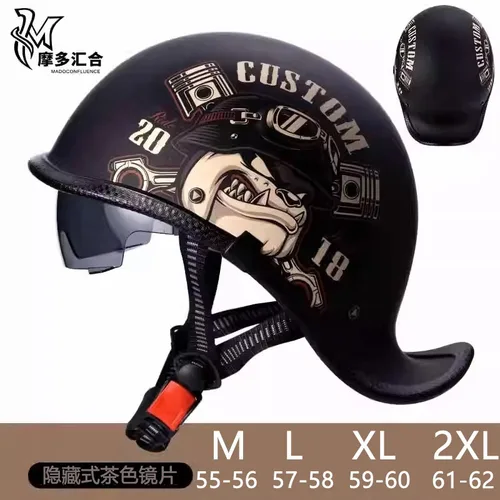 Cascos de motocicleta Retro para hombre, medio casco de moto Vintage con lente integrada, gorra de seguridad para bicicleta eléctrica de verano, moda Harley