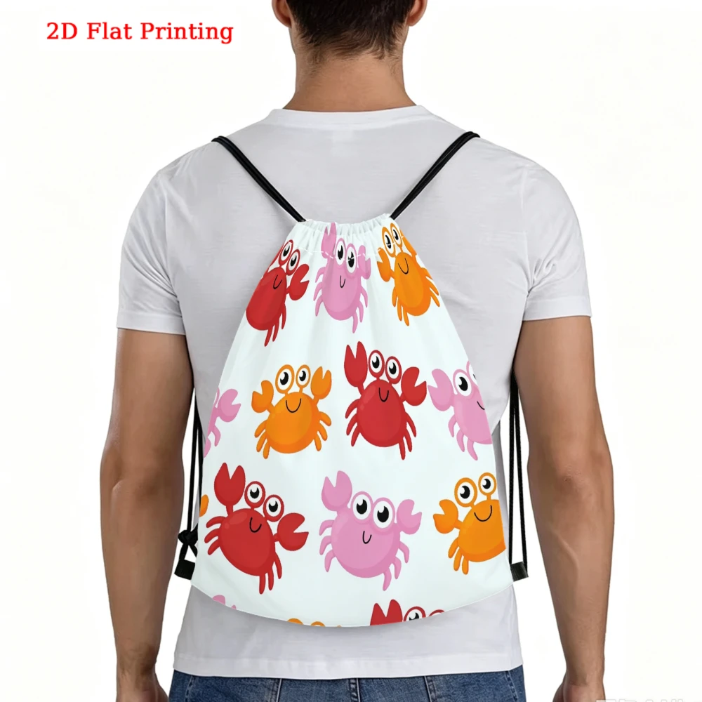 Cartoon 2D Colorful Crab Pattern Drawstring Backpack Fitness Sports Outdoor Travel