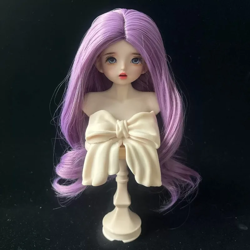 FallenVex Store BJD Doll Wig Middle‑Part Medium Long Curly Hair Headpiece Multi‑Color for 1/3 1/4 1/6 Doll DIY Hair Replacement