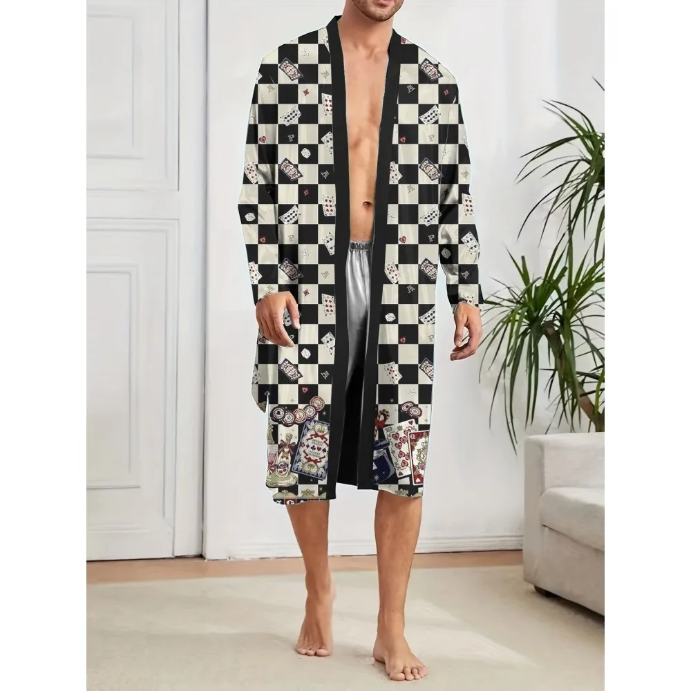 

men's Robes 2025 printed pineapple poker pajamas suitable for family couple thin design light luxurious pajamas long Nightgown