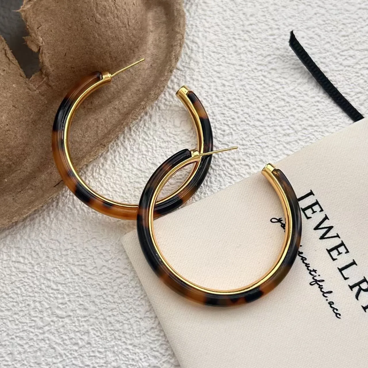 925 silver needle acetic acid large earrings exaggerated unique cold wind leopard print  plain ring retro earrings women