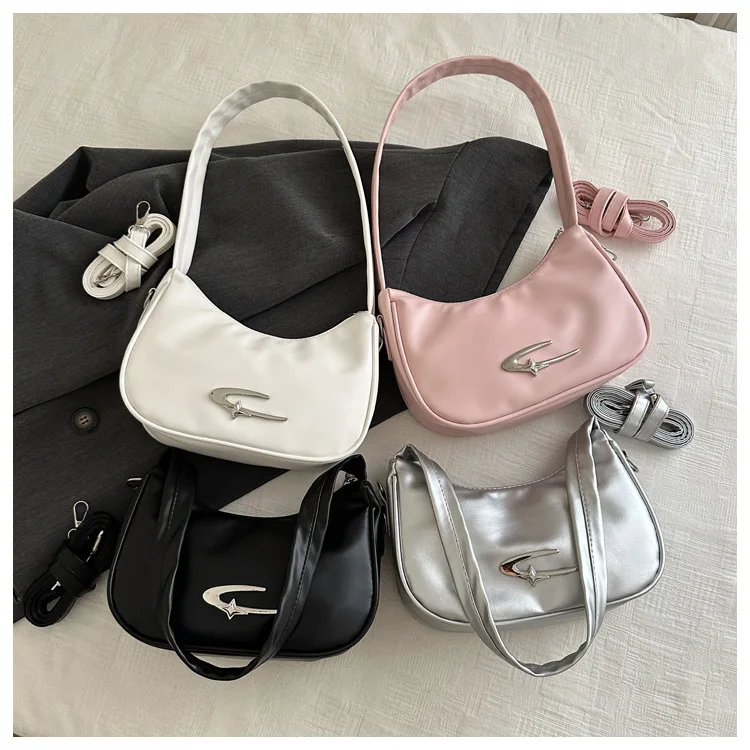 

Маленькая женская сумка под мышками из искусственной кожи, сумка через плечо Senior Sens Cloud, серебряная сумка через плечо в форме полумесяца