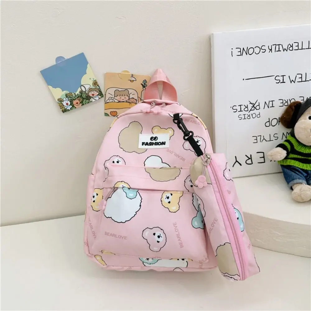 Mochila de oso con letras para niños, bolso de nailon colgante para estudiantes, bolso escolar de almacenamiento, bolso de hombro de dibujos animados de gran capacidad