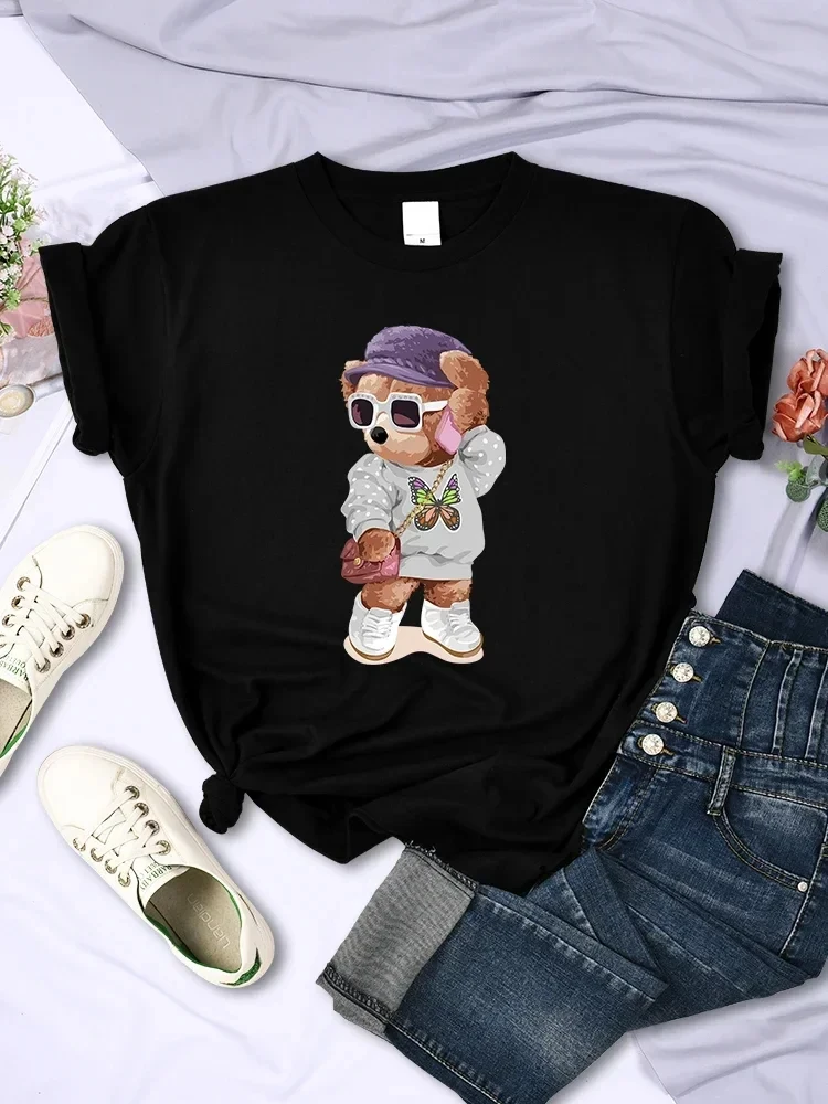 

Stylish Teddy Bear Girl Cute Printed T-Shirts Women Casual Breathable Short Sleeves Summer Soft Comfortable T Shirt Hip Hop Tees