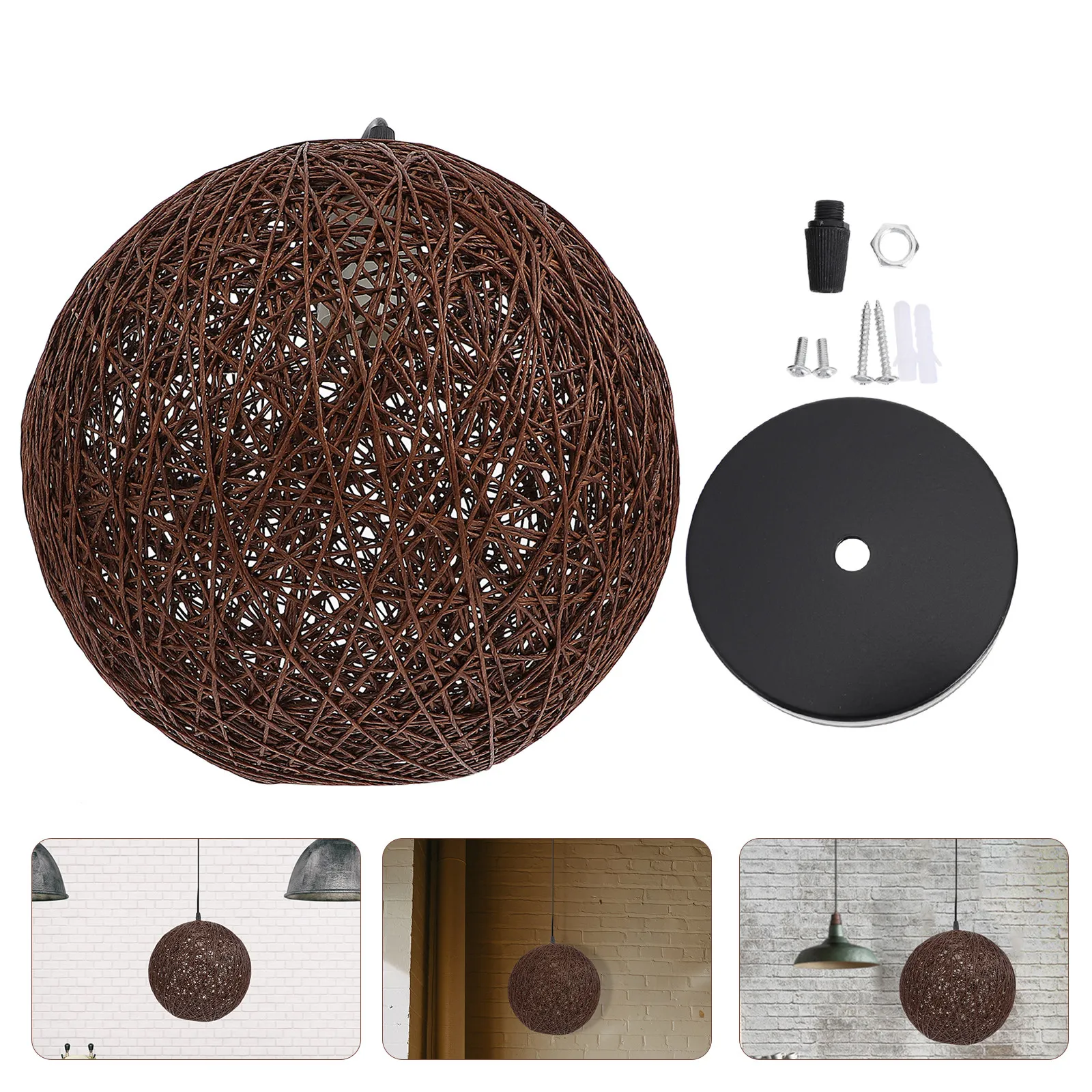 

1Pcs Woven Rattan Chandelier Cover Iron Frame Rustic Style Hanging Light Decoration for Restaurant Fashion Store Corridor