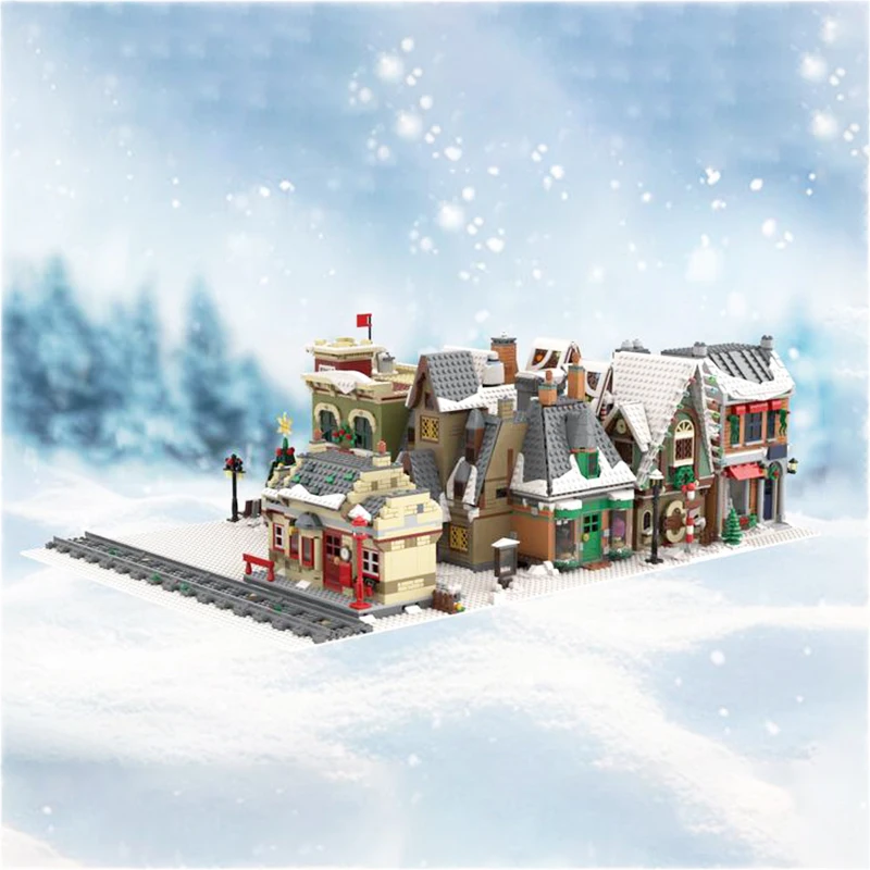 Winter Modular Of Urban Railway Station Building Hogsmead Station  Building Block Assembly Model Brick Toys Children\'s Gifts