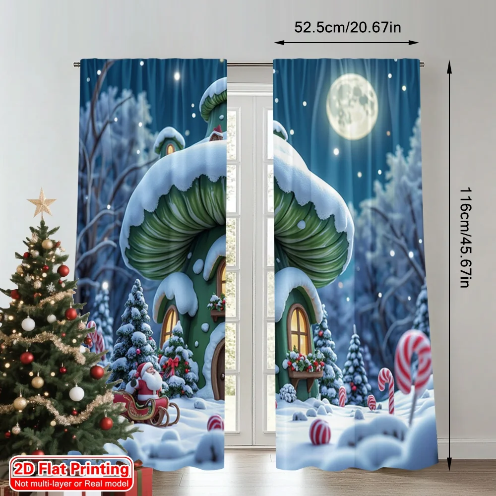 2pcs 2D flat printing Merry Christmas Window Drapes Christmas Elf House Snow Globe Polyester Fabric Without Electricity Party