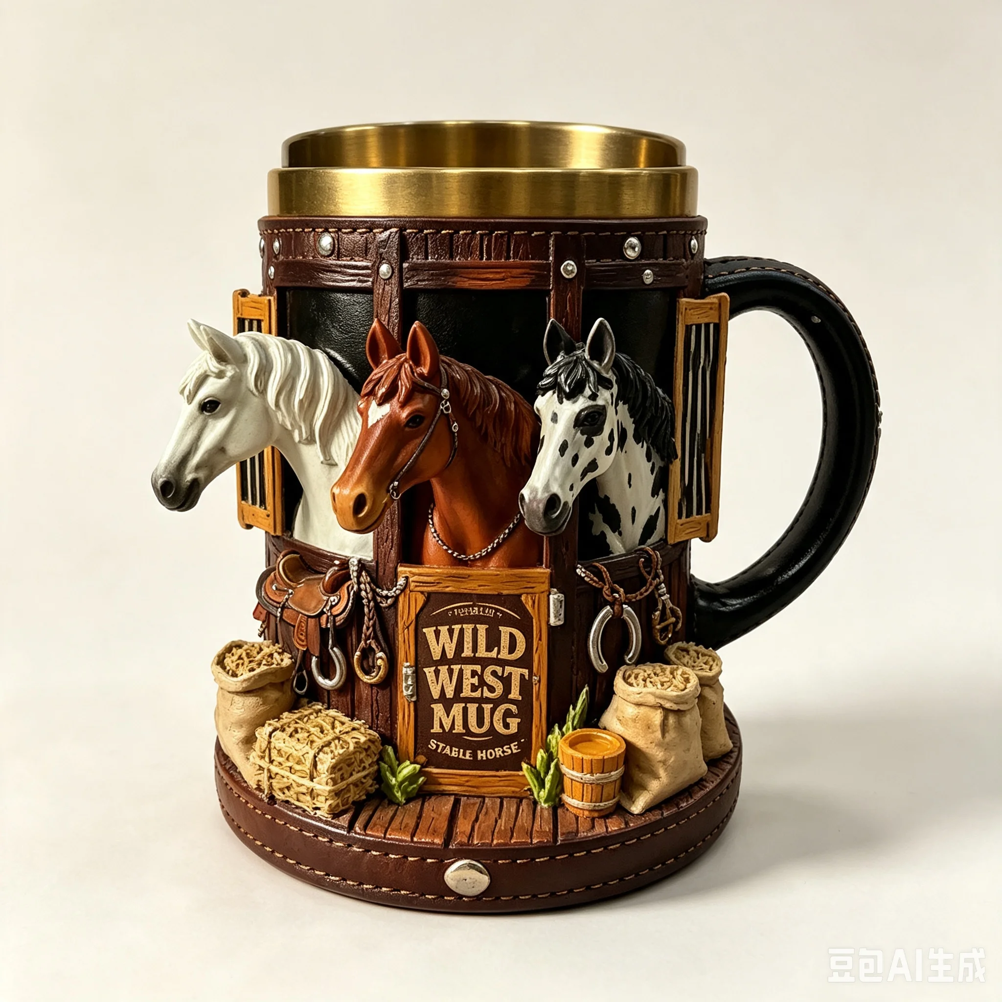 3D Horse Stable Beer Mug Western Farmhouse Style Resin Coffee Cup with Stainless Steel Liner Home Bar Decorative Gift