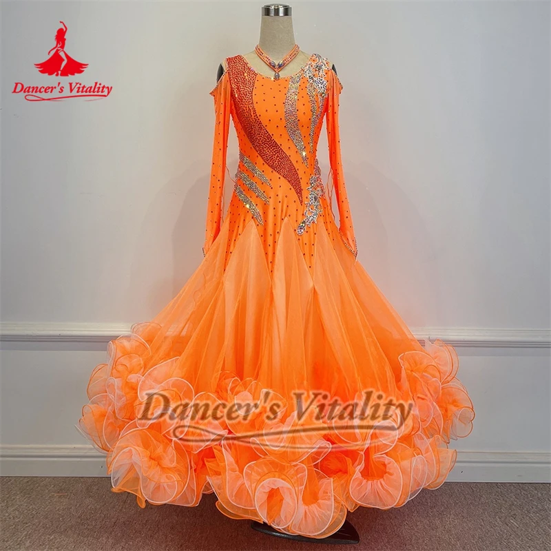 大人女性用社交ダンス長袖ドレス、ネックレス付き、カスタマイズ可能、ワルツ、プロのパフォーマンス衣装、ダンサーの活力