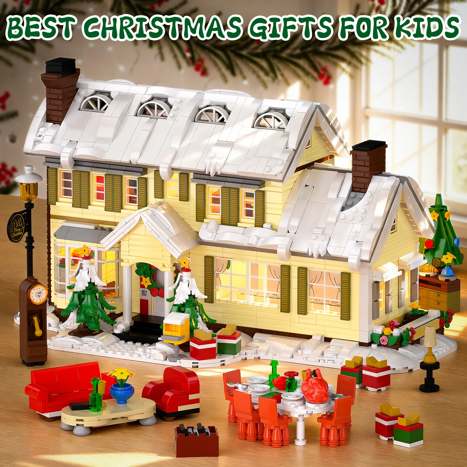 مجموعة مكعبات بناء منزل عيد الميلاد الكبيرة لعام 2046 قطعة - نموذج مشهد DIY، ديكورات احتفالية، ربط عائلي، أفضل هدية عيد الميلاد #6