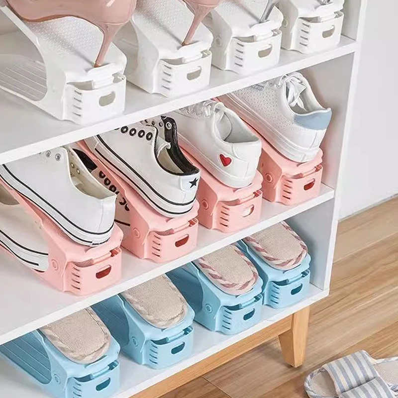 1/5PCS Multiple Colors Adjustable Shoe Rack Organizer Shoe Slot Space Saver Shoes Storage Double-layer Shoe Rack Organization