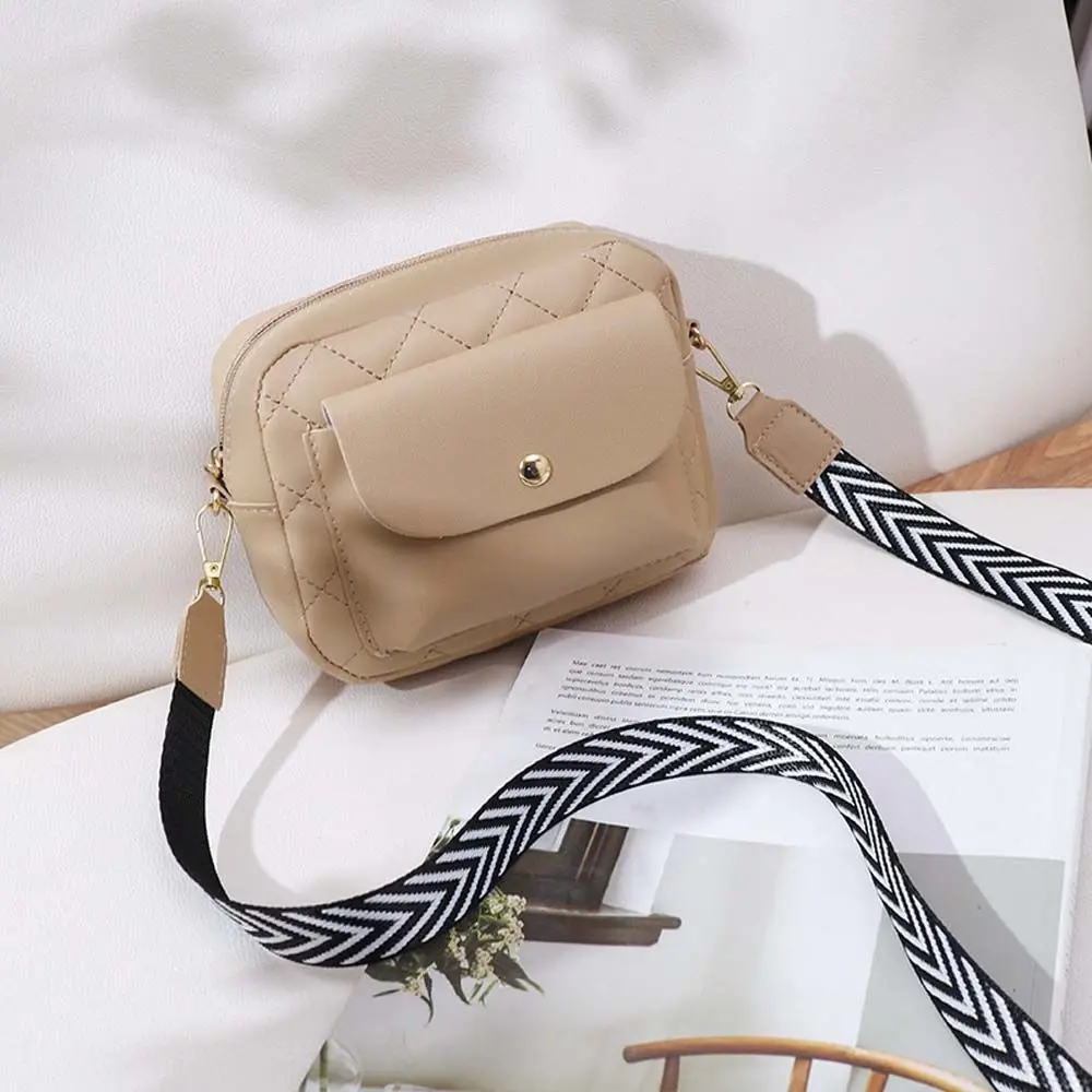 Outdoor Portable Diamond Flap-bag Girls Shoulder Pouch Wide Strap Square Handbag Messenger Bag Single Shoulder Bag Solid Color