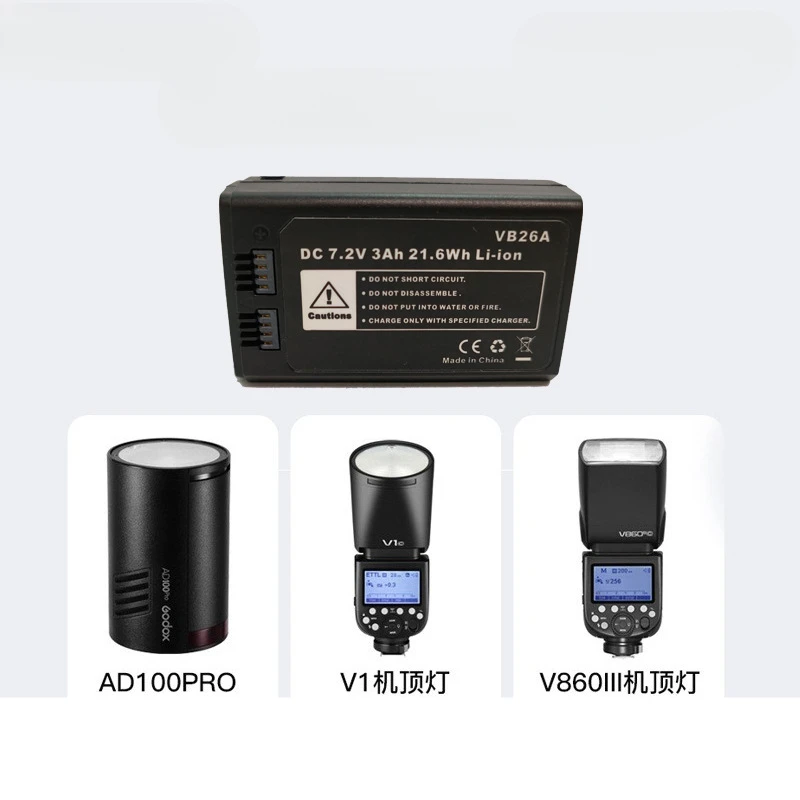 VB26A VB26B 7.2V Li-Ion Battery for Godox V1 V1S V1C V1N V1F V1O V860III Photographic Lamp Round Head Flash Speedlite