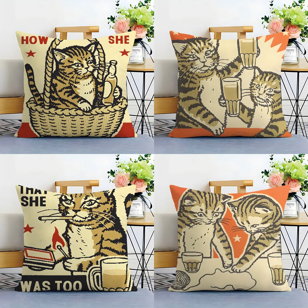 Artisian Drunk Cats Pillow Case Plush Fabric Soft  Pillowcase Double Sided Print Cushion Cover Household Gifts