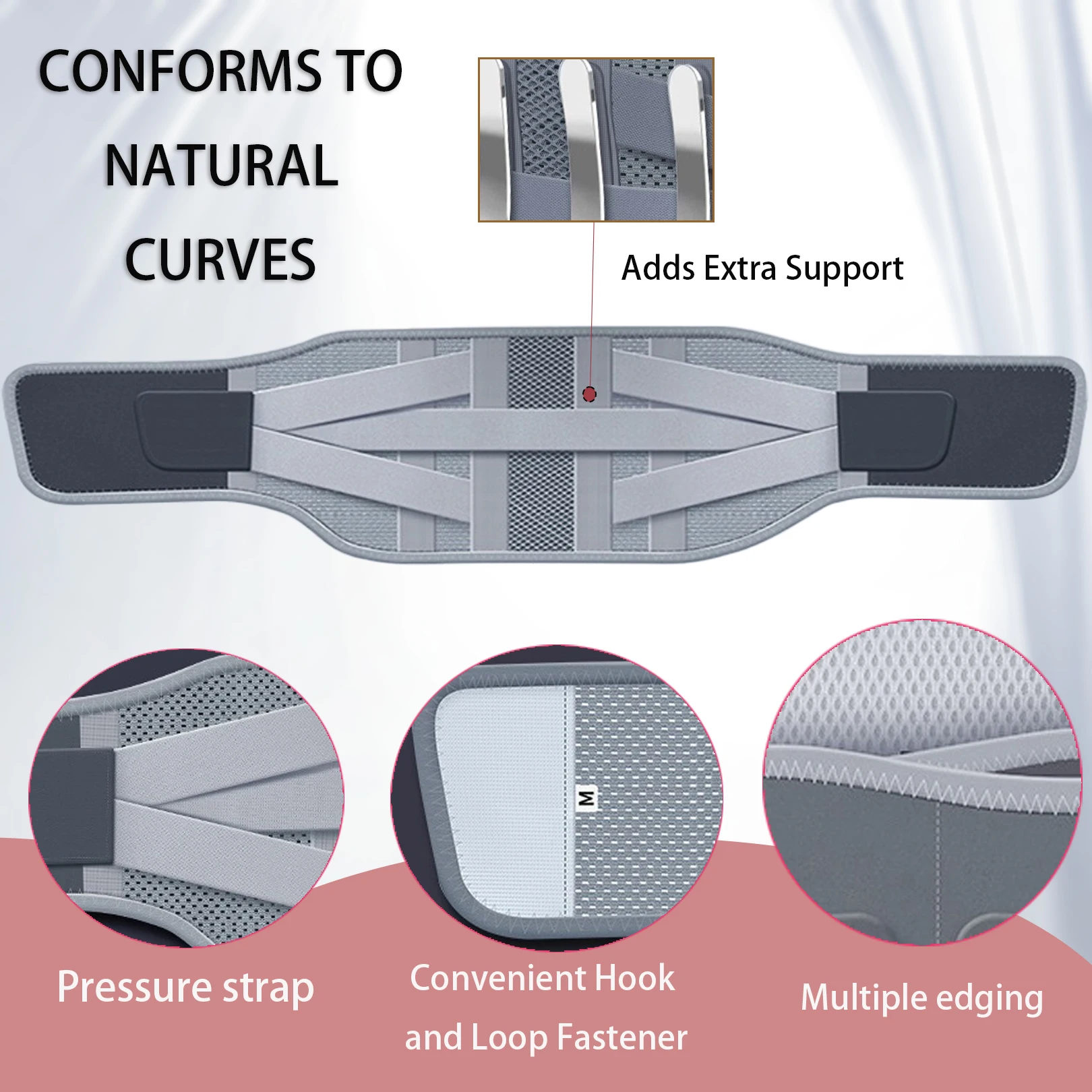 TRALOW Dark Gray Lower Back Brace Support Belt for Pain Relief,Adjustable Lumbar Wrap,Waist Trainer for Gym,Office&Daily Use