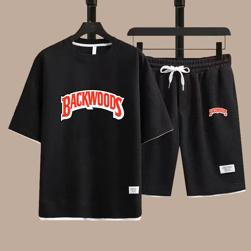 Backwoods T-shirts Short Pants 2-Piece Suit Men Summer Fashion Short Sleeve Tracksuit Set Shorts Women Streetwear Tee Tops