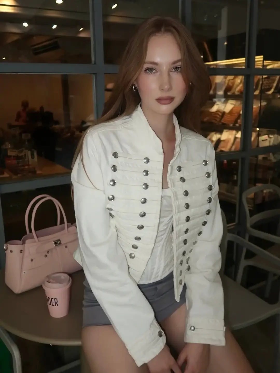 Lady's Retro White Short Leather Jacket Multi Breasted Button Cut Diagonal Slim Fit Coat 2026 Autumn Fashion Design Outerwear