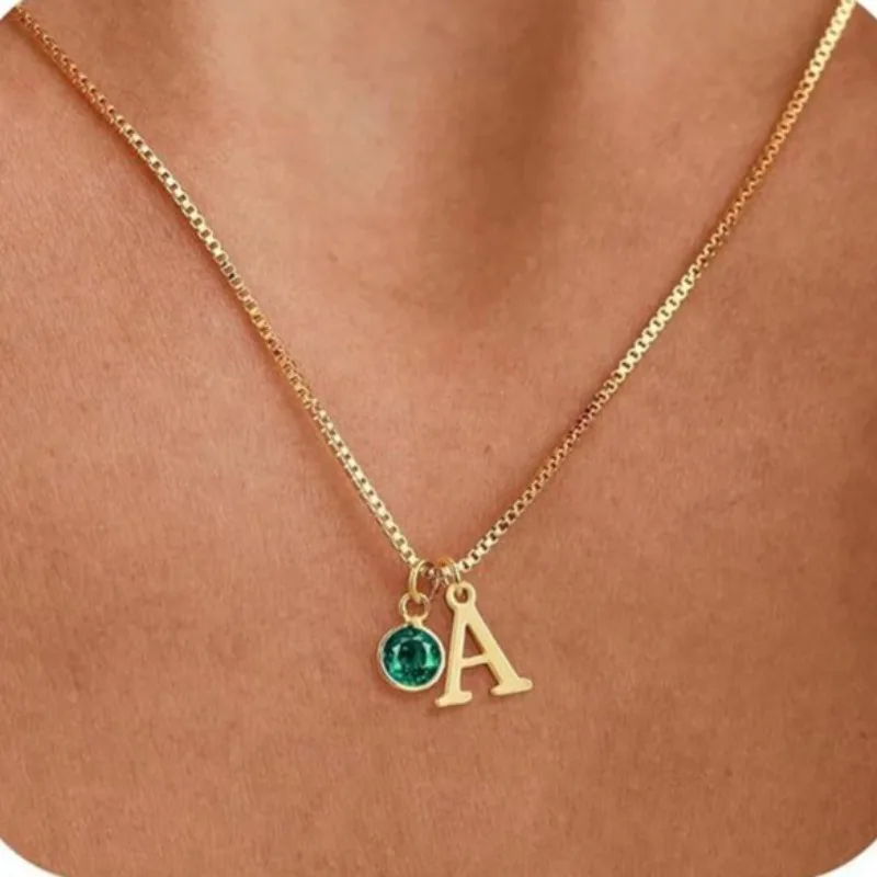 

Персонализированное первоначальное ожерелье, кулон с камнем, 18-каратное позолоченное ожерелье с буквами, индивидуальная цепочка с алфавитом, подарки на день рождения для женщин
