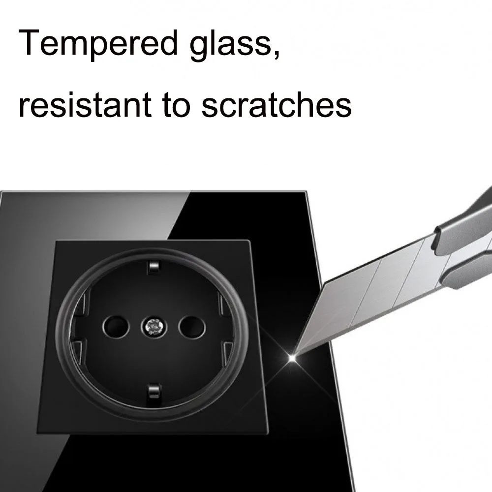 EU Power Socket Plug 4 Way Crystal Glass Wall Panel 16A European Standard Power Socket PC Flame Retardant Power Socket
