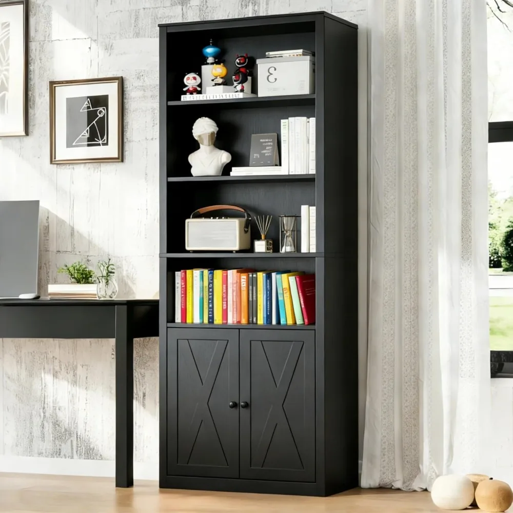 

6-Tier Farmhouse Bookcase Wood Tall Bookshelf 71 Inch Floor Standing Display Storage Shelves for Home Office, Living Room