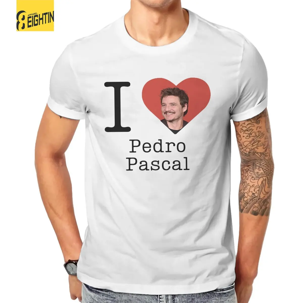 Men T-Shirt I Love Pedro Pascal Vintage Pure Cotton Tee Shirt Short Sleeve Funny Daddy T Shirts Round Collar Tops Unique