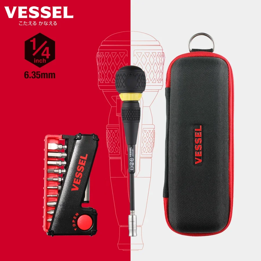 VESSEL - BALL GRIP Ratcheting Interchangeable Screwdriver Drill Bit Set with 11-Piece Set 2200MBH11bag  tools