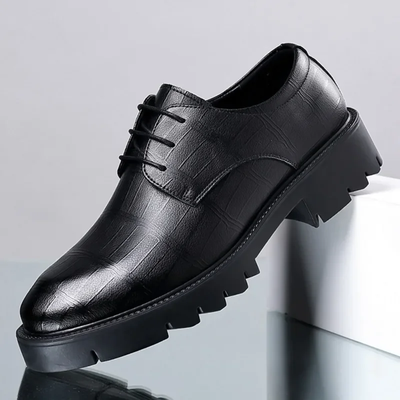 5 8 10cm Heel Cow Leather Platform Shoes for Men Fashion Casual Spring Autumn Increase Shoes Male New Designer Shoe Men