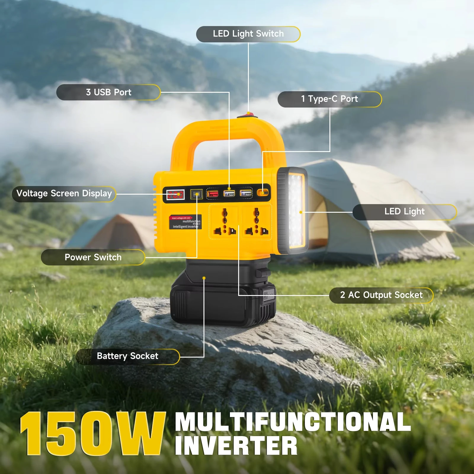 Multifunction Intelligent Inverter Converter Portable DC 20V To AC 220V Battery Inverter Electric Tool For DeWALT 20V Battery