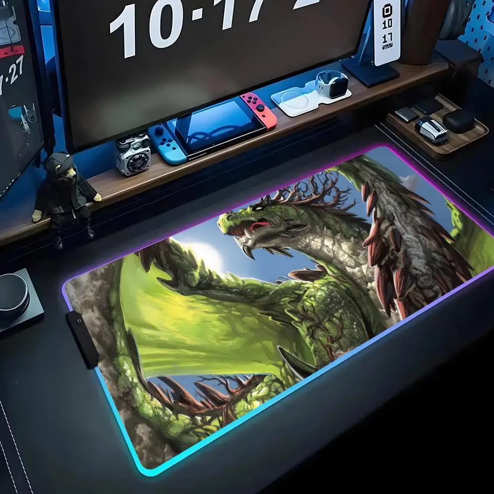 

green dragon Mouse Pad RGB Gaming Mousepad Big LED Pad PC Desk Mat Luminous Mouse Pad Large Keyboard Mats Table Rug With Backlit