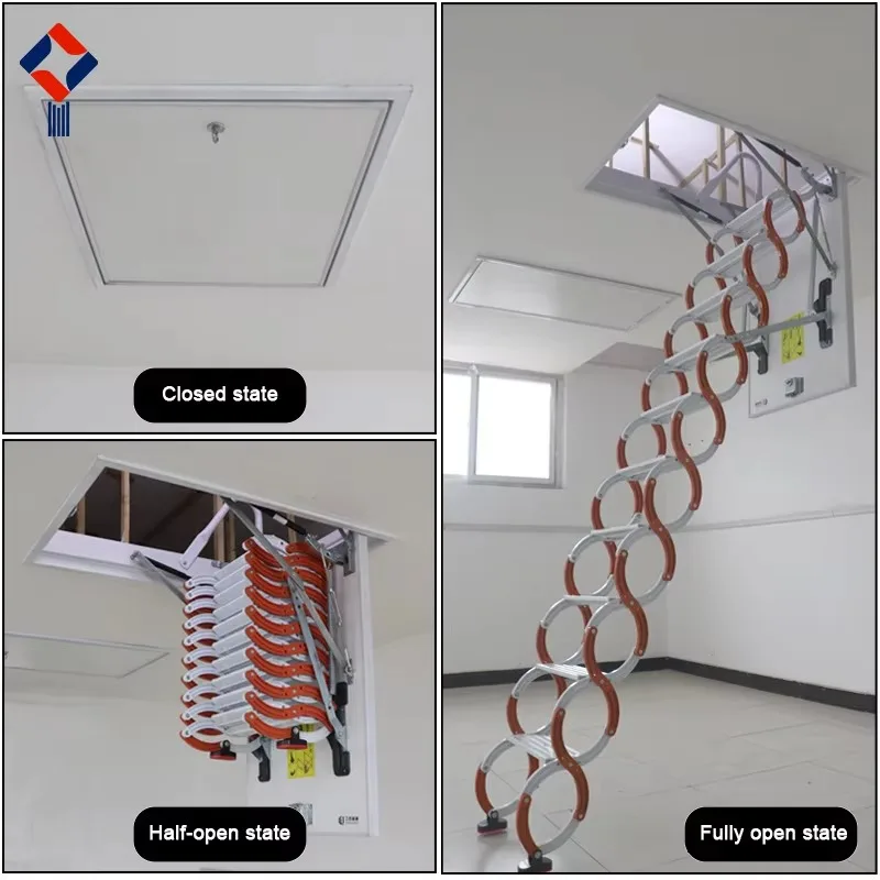 Customized New Foldable Retractable Stairs 300/500kg Load Manual Electric Drive Step Ladder For Wall Attached Household Attic