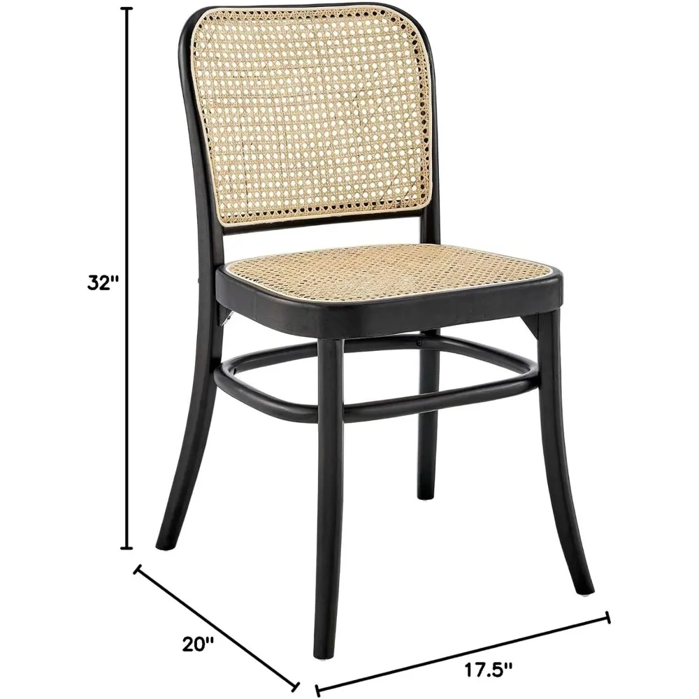 Elegante Esszimmerstühle aus Ulmenholz mit Rattansitz, 2er-Set, Schwarz, bequem und langlebig für den täglichen Gebrauch