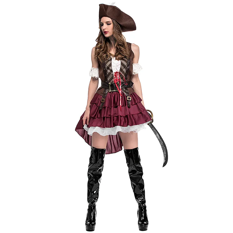 Halloween Vrouwen Piraten Kostuum Van De Caribische Piraten Kapitein Kostuum Deluxe Piratenjurk Cosplay Fantasia Fancy Dress-Abc