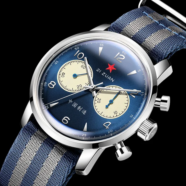 RED STAR Chronographe bleu pour homme 42mm Krasnoversion 1963 mouvement saphir ST1901ire Hardlex montres mecaniques fz neck dernier cri