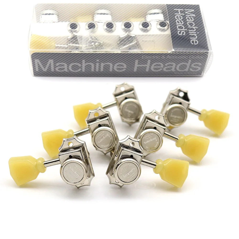 

1set Vintage Style Guitar Tuning Pegs Machine Heads 3L3R Guitar Locking Tuners jade for Les Paul SG Guitar Silver Nickel