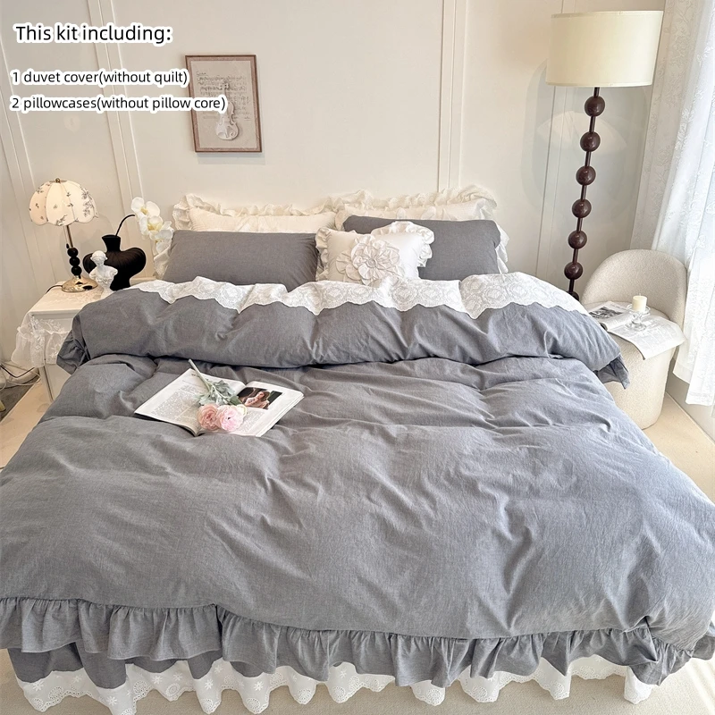 3pcs French style Lace Duvet Cover Set (1*Duvet Cover + 2*Pillowcase, Without Core), Lace embroidery Bedding Set