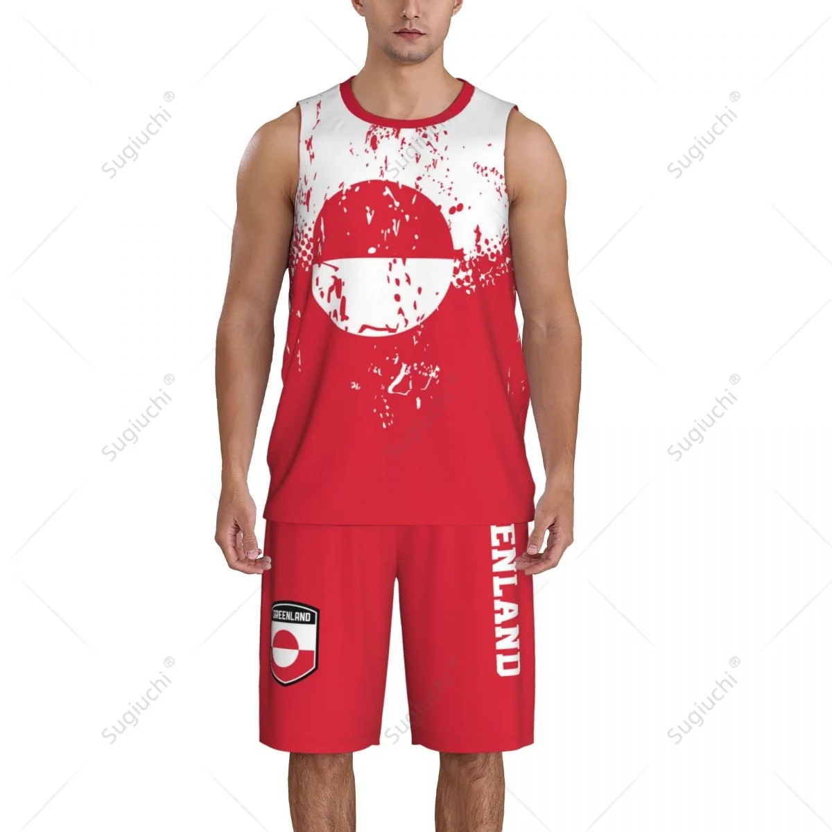 Team-up Greenland Flag Grain Men Basketball Jersey Set Shirt & Pants Sleeveless Custom Name Nunber Exclusive