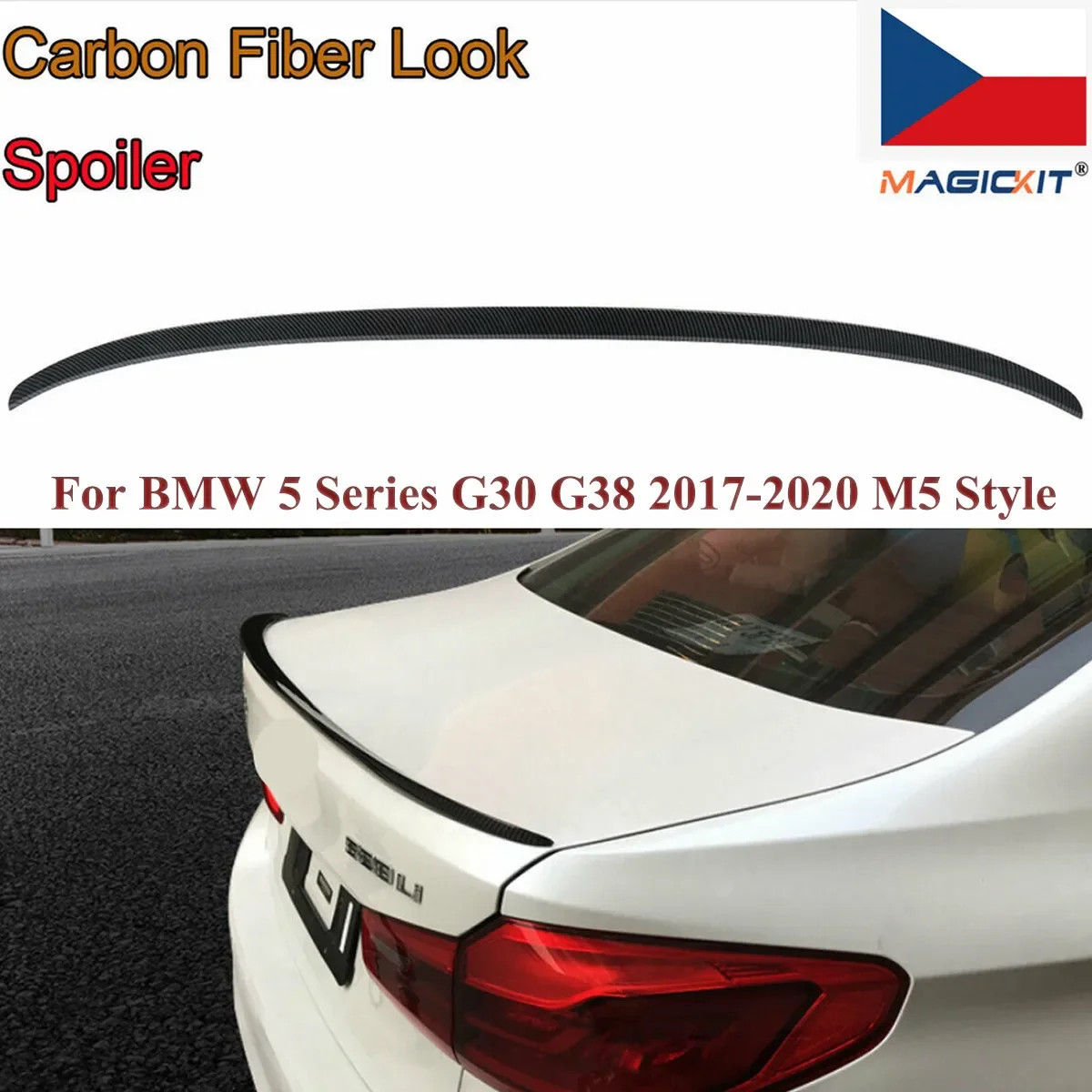 MagicKit  Painted For BMW 5-Series G30 M5 Style Trunk Lip Spoiler 530e 2017-20 Carbon Look