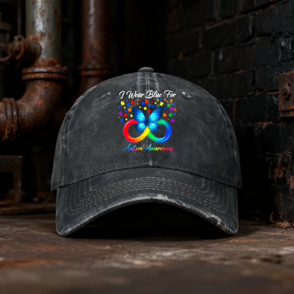 Autism Awareness Distressed Washed Baseball Cap Unisex Adjustable Outdoor Hat for Camping Daily Wear