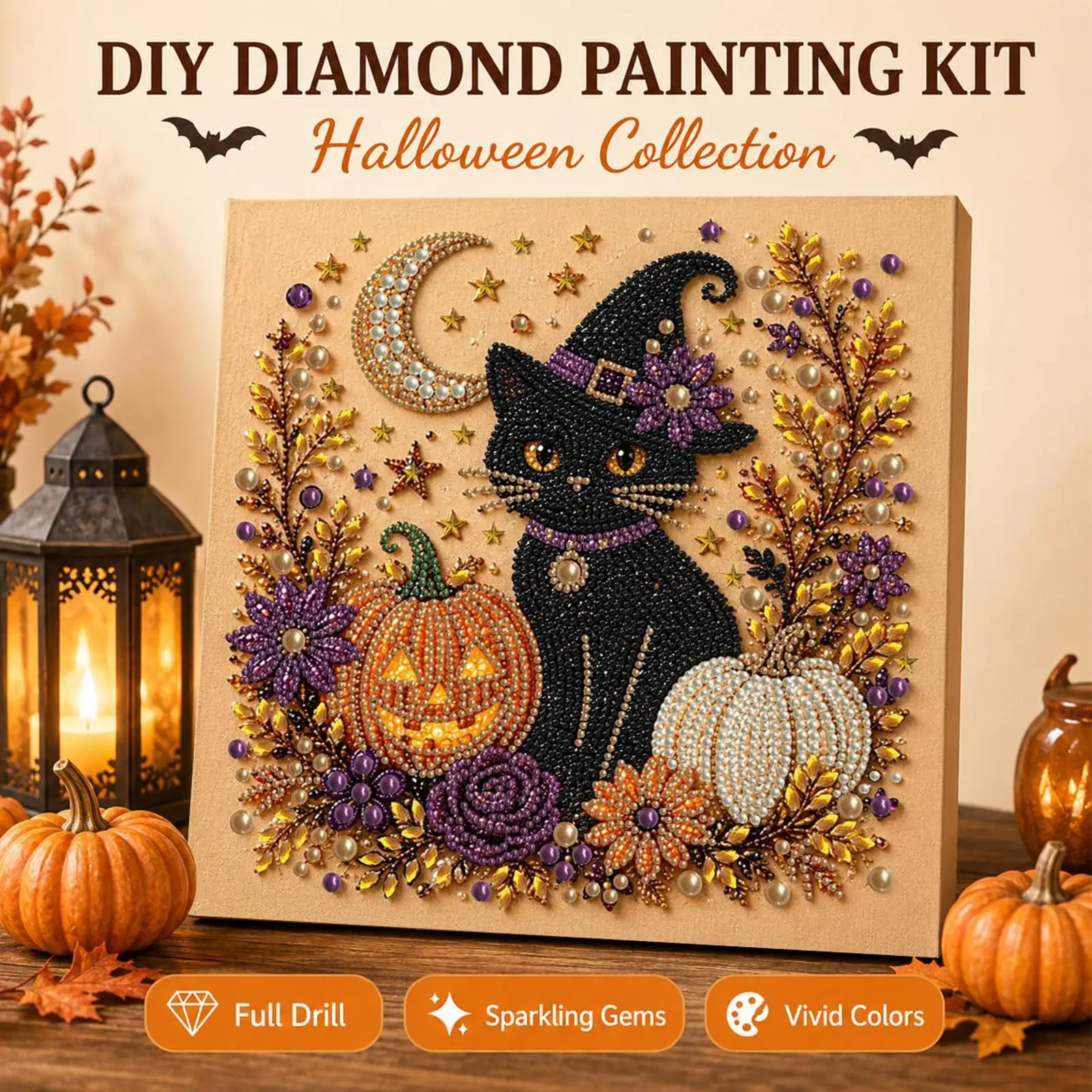 Pearl Art Kit Halloween Handmade Seasonal Wall Paintings Pearl Rhinestone Painting Set For Professionals Women Men Adults