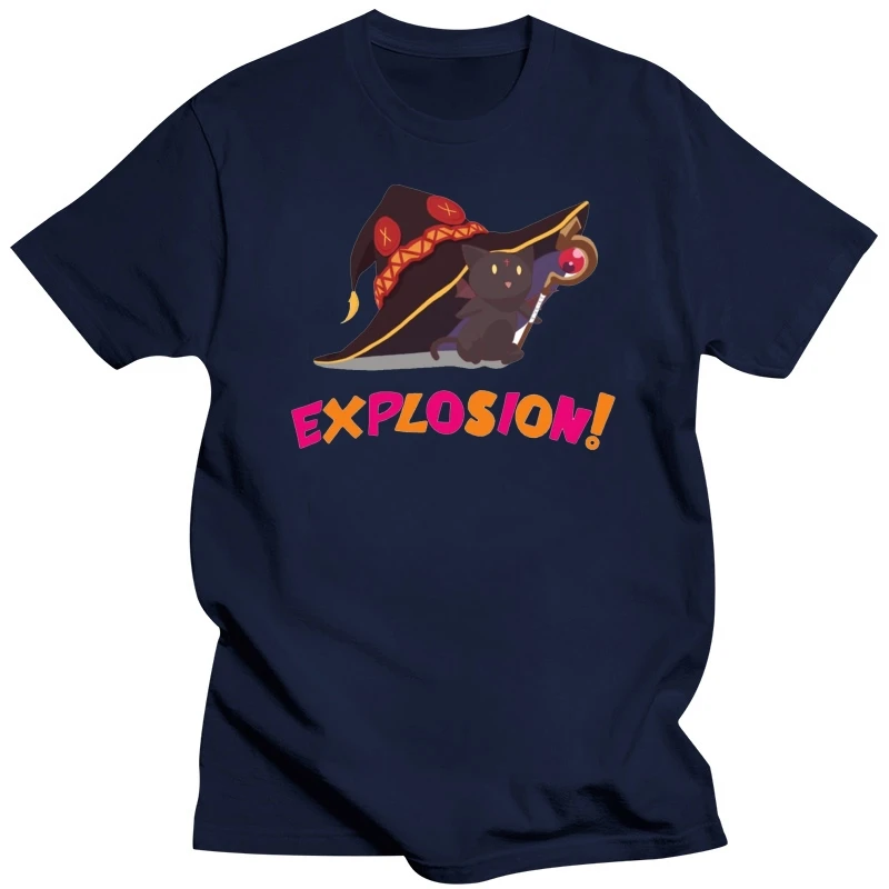 Megumin T Shirt Konosuba Chomusuke Explosion T-Shirt Awesome 100 Percent Cotton Tee Shirt Male 5x Graphic Short Sleeve Tshirt