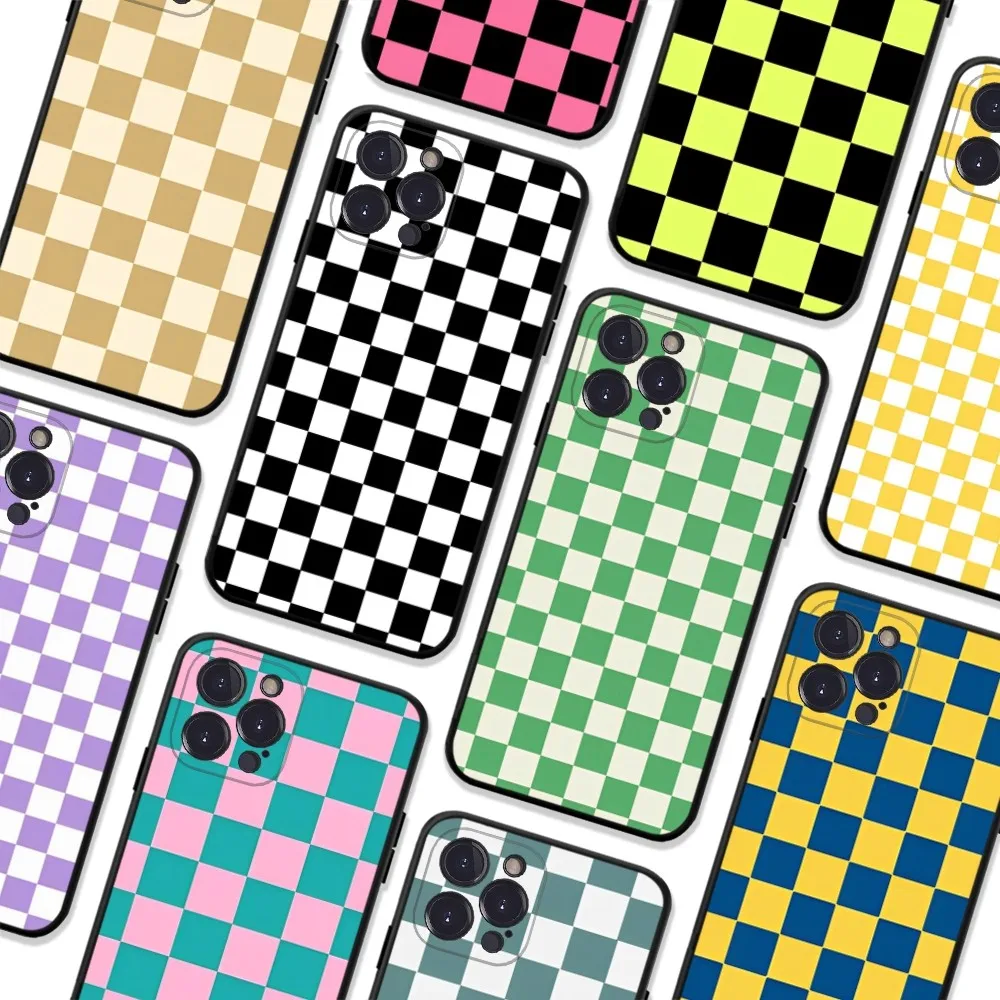 Luxury Checkerboard Phone Case For iPhone 6 7 8 Plus 11 12 13 14 Pro SE 2020 MAX Mini X XS XR Back Funda Cover