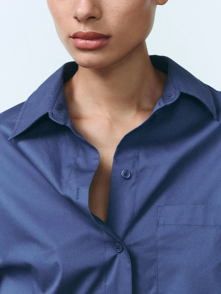 봄 신상 여성 셔츠 심플하고 다재다능한 우아함 배트윙 슬리브 스트라이프 턴다운 칼라 긴팔 2020458