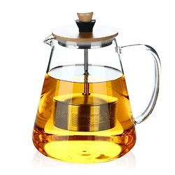 Stainless Steel Infuser Teapot Clear Borosilica Glass Filter Flower Tea Pot Heat Resistant Heated Container Boiling Kettle Tool