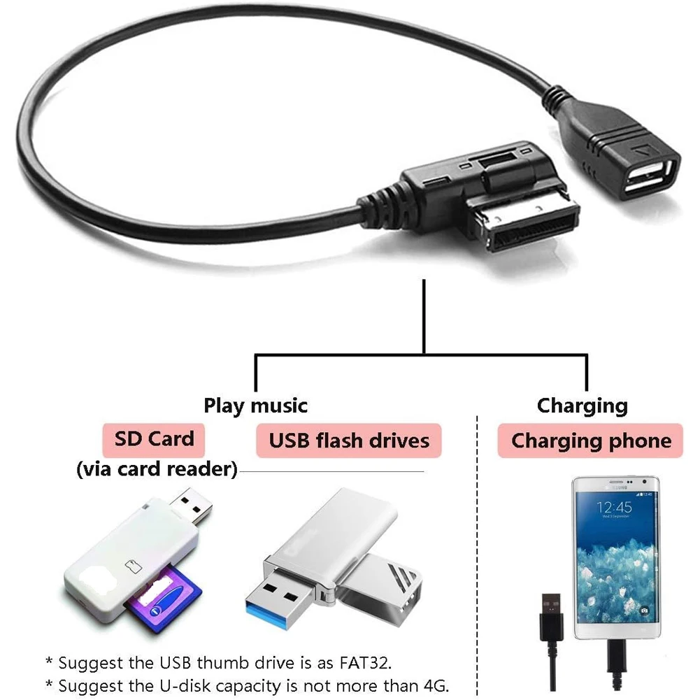 Audio AUX Adapter Data Wire Music MDI MMI AMI To USB Female Interface USB Aux Cable Adapter for VW for Audi A6L Q5 Q7 A8 S5