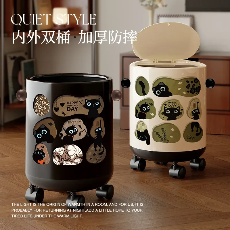 Retro Medieval Waste Bin with Lid Wheels Luxury Home Trash Can for Living Room Bedroom High End Decor